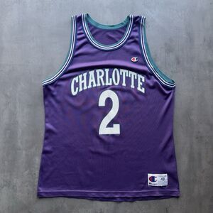 Vintage Champion Charlotte Hornets LJ Johnson #2 Jersey 48 USA Purple